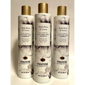 3 Pantene Pro-V Nutrient Blends Deep Detox & Renew Shampoo w/ Charcoal 9.6 oz ea